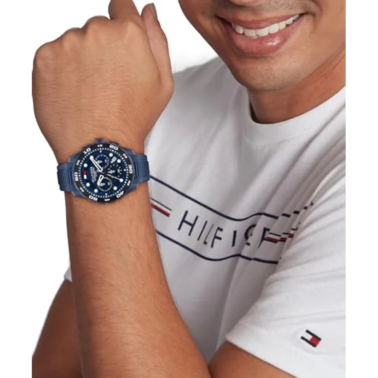 Tommy Hilfiger 1792232, Chronographen-Quarzuhr für Herren mit Kalender, Marinblaues Silikonarmband, 10 ATM wasserdicht – Bild 4