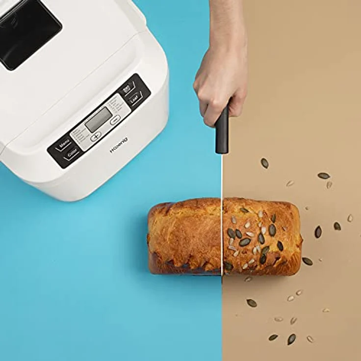H.Koenig BAKE340 Brotbackautomat, 550 Watt, 12 Programme, LCD-Display, Antihaftbeschichtung, Sichtfenster, Temperaturregulierung, Warmhaltefunktion, weiß – Bild 7