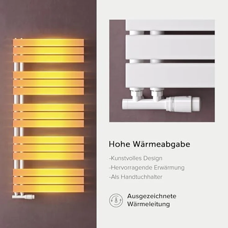 doporro Badheizkörper 76x40cm Seitenanschluss Weiß, effiziente Wärmeleitung & nahtlose Schweißtechnik – Bild 3