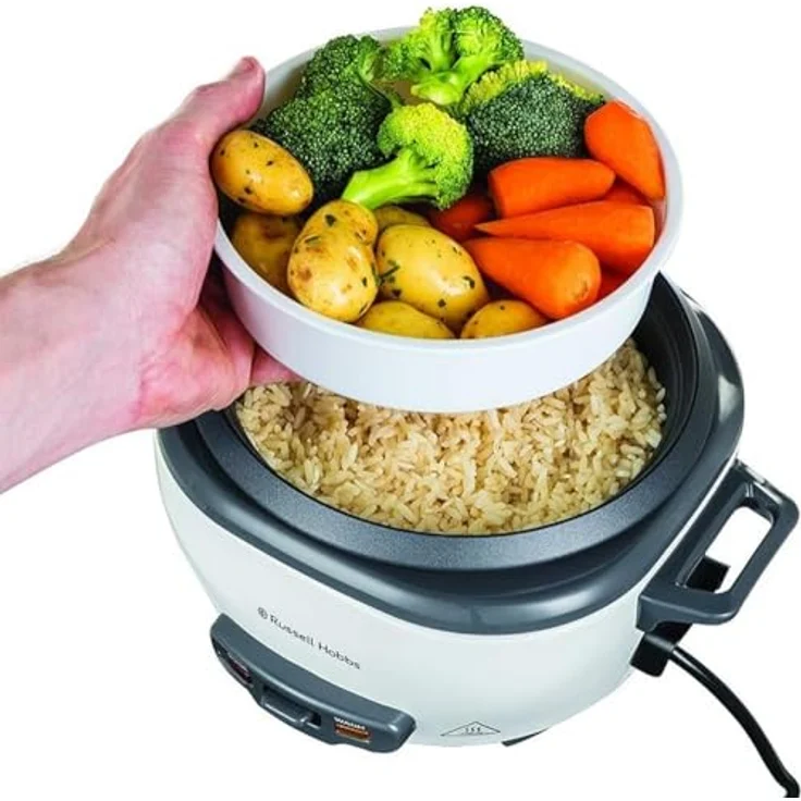 Russell Hobbs Reiskocher klein 0,8l inkl. Dampfgarer-Einsatz, Warmhaltefunktion, antihaftbeschichteter Gartopf, Reislöffel & Messbecher Schongarer für Gemüse & Fisch 27030-56 – Bild 4