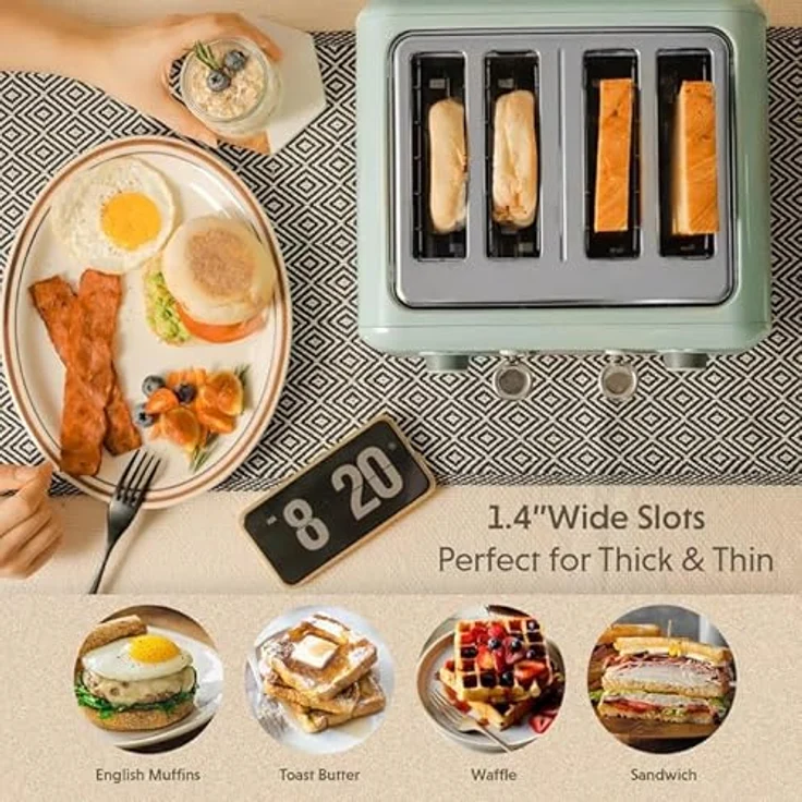 Buydeem DT640E 4 Slice Toaster, Cozy Greenish, mit dualer Steuerung und sieben automatischen Programmen für vielseitige Zubereitung – Bild 3