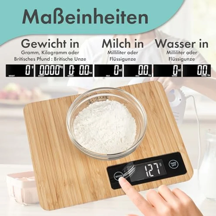 ProfiCook® präzise Küchenwaage aus 100 Prozent Bambus | Waage mit einbestellbaren Maßeinheiten & LCD-Display | Küchenwaage digital mit Messbereich bis zu 5000g & Tara-Funktion | PC-KW 1271 – Bild 2