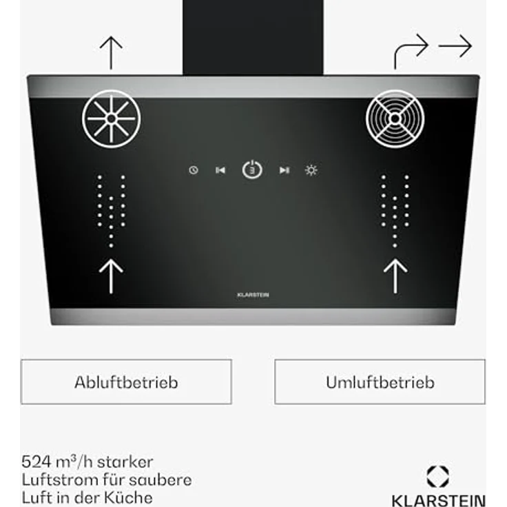 Klarstein FlashLine Dunstabzugshaube, Touchscreen, 524 m³/h, A++ Energieeffizienz, LED-Beleuchtung, leise 34,5 dB, Schwarz – Bild 2
