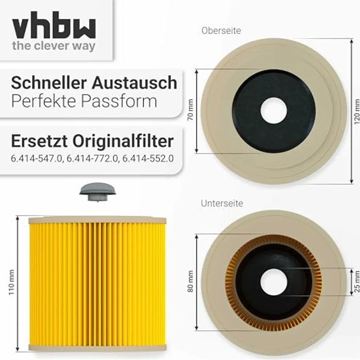 VHBW Faltenfilter kompatibel mit Kärcher wd 2 Plus V-12, nt 27/1 me Professional, patronenfilter in Gelb, für effiziente Saugleistung und einfachen Filterwechsel – Bild 7