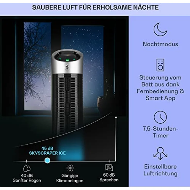 Klarstein Ventilatorkombigerät Skyscraper Ice Smart 4-in-1 Luftkühler & Ventilator WiFi 210m³-h Fernbedienung, Klimagerät ohne Abluftschlauch Klimaanlage mobil – Bild 4