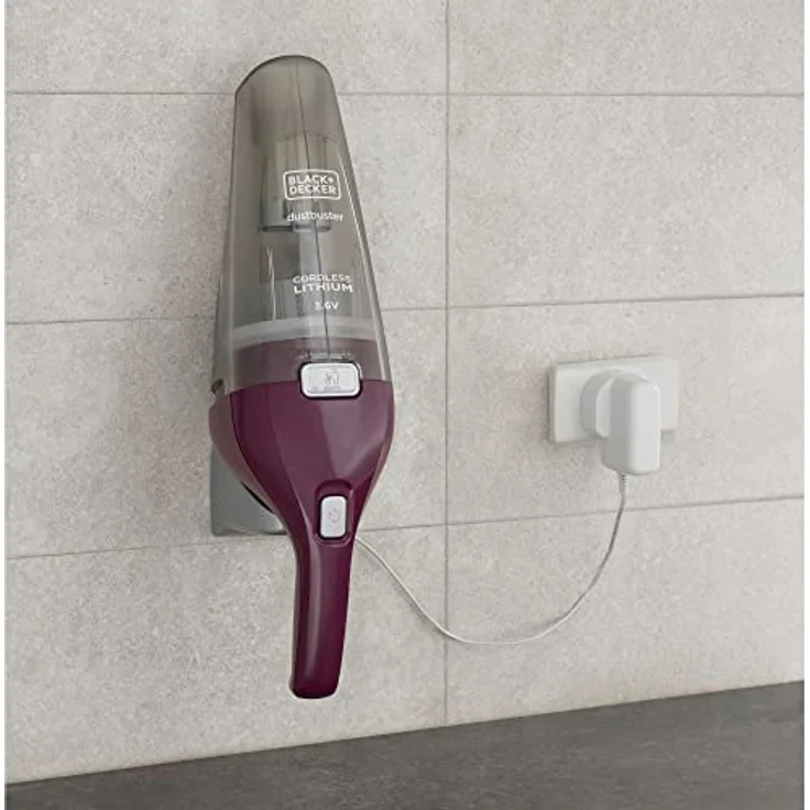 Black + Decker Akku-Handstaubsauger Dustbuster (3.6V Lithium, Handsauger beutellos + kabellos, breite Saugöffnung, Abnehmbarer Staubfangbehälter, inkl. Ladestation mit Wandhalterung) NVC115W – Bild 6