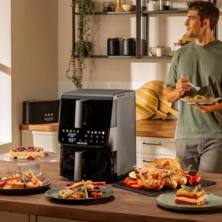 Cecotec Cecofry DuoLevel 10000, Heißluftfritteuse mit 10 l Kapazität, 2000 W, vertikales Design, 2 Behälter (3,5 l und 6,5 l), Touchscreen, 10 Menüs, Temperatur 80–200 ºC, Sync-Funktion – Bild 3