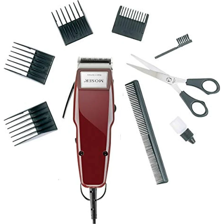 Moser 1400 Haarschneider für Männer, clipper, mit Kabel, mit Zubehör, mit 5 arretierbaren Positionen (0,7 bis 3 mm), vier Führungskämme | 1er Pack – Bild 1
