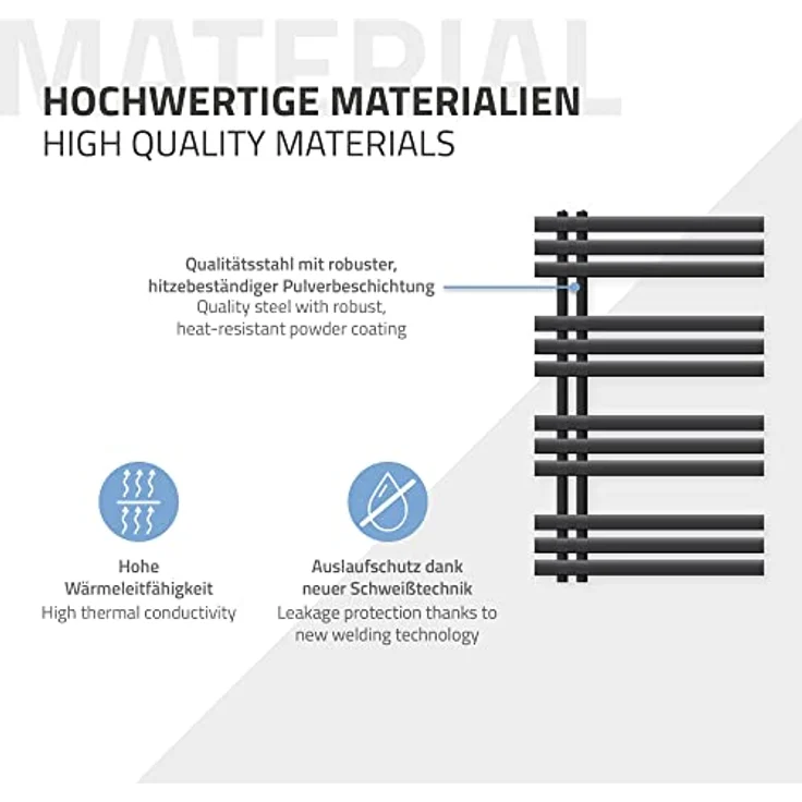 ECD Germany Iron EM Design Badheizkörper Elektrisch mit Heizstab 600 W - 600 x 1000 mm - Anthrazit - Paneelheizkörper Handtuchtrockner – Bild 4