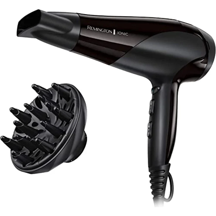 Remington Haartrockner Ionen (2200W, Ionenpflege-Keramik-Ring: schonendes Styling & gleichmäßige Wärmeverteilung, 3 Heiz- & 2 separate Gebläsestufen + Abkühlstufe, 2 Aufsätze) D3198 [Amazon Exklusiv] – Bild 1