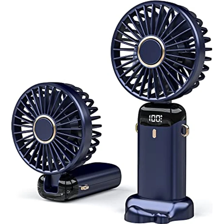 JANREAY Mini-Handventilator, USB-Schreibtischventilator, Kleiner Tischventilator mit 5 Geschwindigkeiten und 3000mAh USB-Akku, Faltbarer Elektrischer Ventilator für Reisen, Büro, Haushalt (Blau) – Bild 1