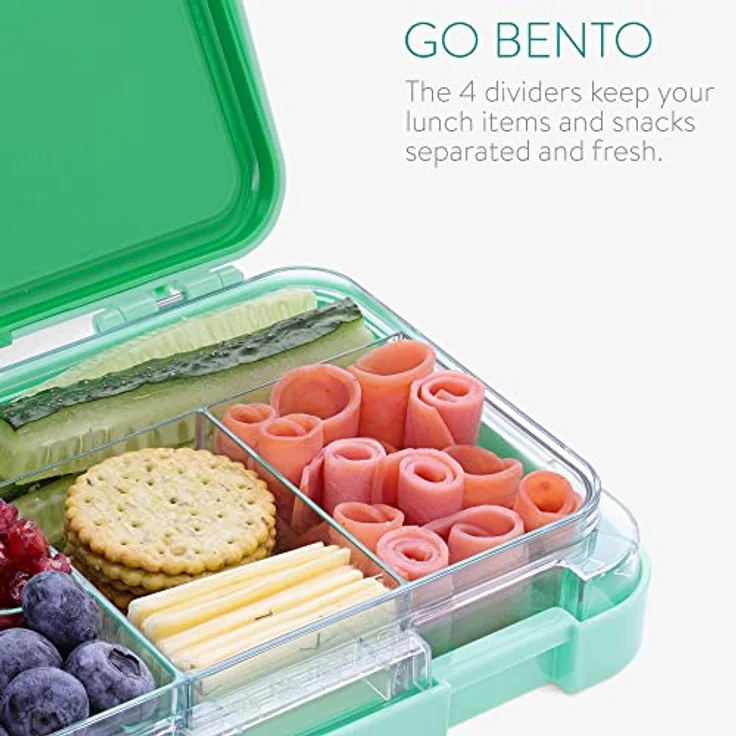 Navaris Lunchbox, Kunststoff, (1-tlg), Bento Box Brotdose Vesperbox - auslaufsicher mit variablen Fächern - herausnehmbare Innenschale - für Jungs und Mädchen, grün – Bild 4
