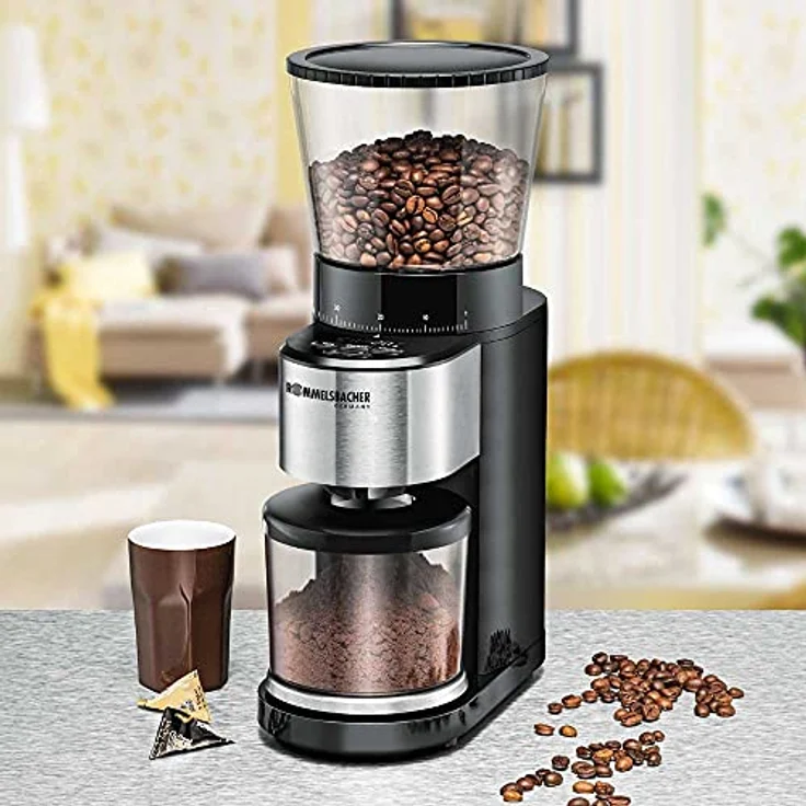 ROMMELSBACHER Kaffeemühle EKM 500 - Kegelmahlwerk, Präzisions-Waage, Halterung für Siebträger, Mahlgrad in 39 Stufen, 5 Funktionstasten für individuelle und flexible Nutzung, Schwarz/Edelstahl – Bild 2
