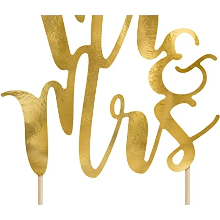 PartyDeco Cake Topper Mr & Mrs 25,5 cm x 1 Stück Hochzeit gold - Tortendeko Kuchendeko Tortenstecker aus Papier – Bild 2