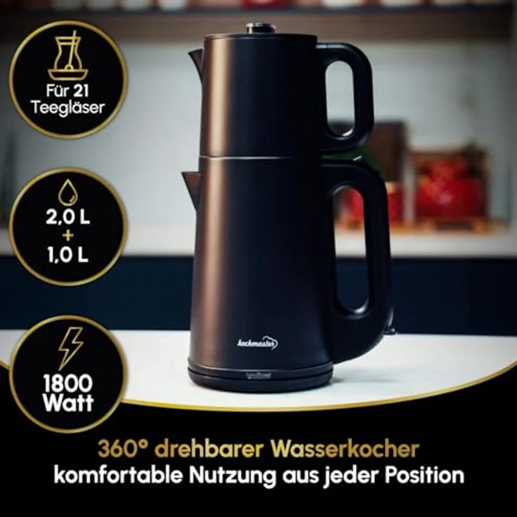 kochmaster Dem Söleni Teemaschine PA 10128, Edelstahl Teekocher mit 2,0 L Wasserkocher und Warmhaltefunktion, 1800 W – Bild 12