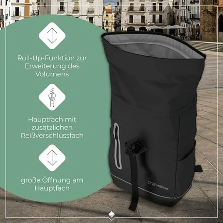 travelite BASICS Roll-Up Rucksack, wasserfestes Plane Material, atmungsaktive Rückwand, ideal für Wanderungen und Freizeit, in vielen Trendfarben erhältlich – Bild 6