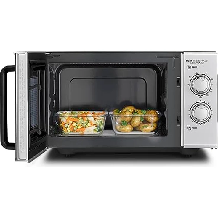 Caso MG 25 Ecostyle Ceramic 2in1 Mikrowelle mit Grill, Standgerät, Keramikboden, Grill-Rost, 20 Liter Garraum, 1000 Watt, silber – Bild 4