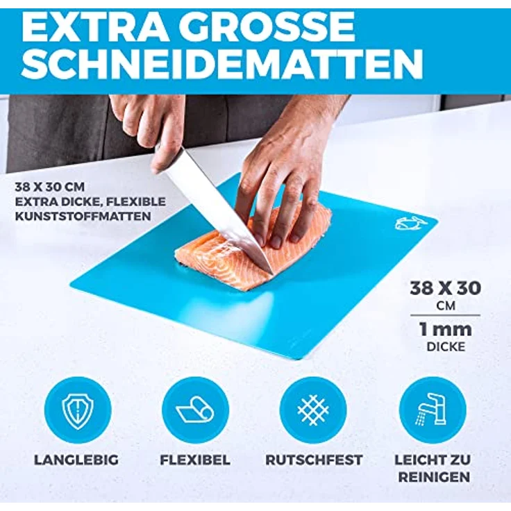 Schneidebrett-Matten aus Kunststoff mit Lebensmittel-Ikonen und EZ-Grip Waffelrückseite, 6 Stück, spülmaschinenfest – Bild 2