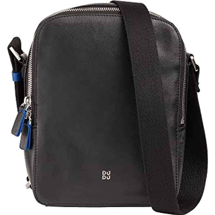 DuDu Herren-Handtasche aus echtem Leder, verstellbare Umhängetasche, kompaktes Design, mehrere Fächer Schwarz