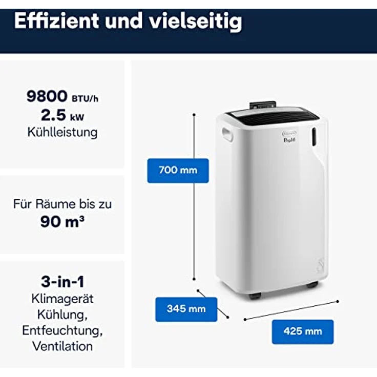 De'Longhi PAC EM90 Silent mobiles Klimagerät, weiß-schwarz – Bild 3
