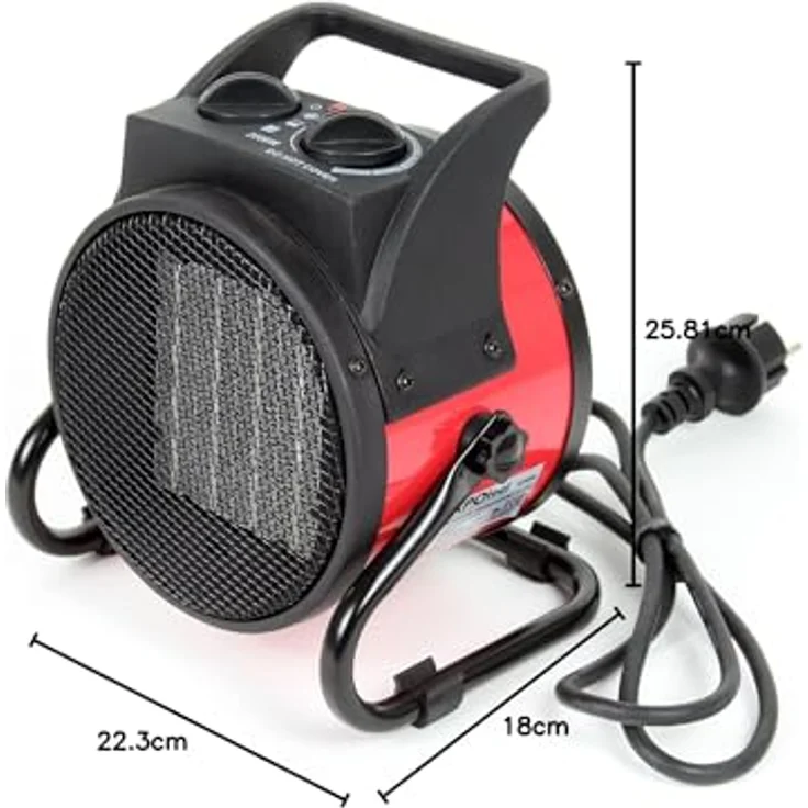 Wiltec Heizstrahler 2kW Keramik Heizgerät, 2000W mit Thermostat für Räume bis 30m², 3 Leistungsstufen, mobil und kompakt