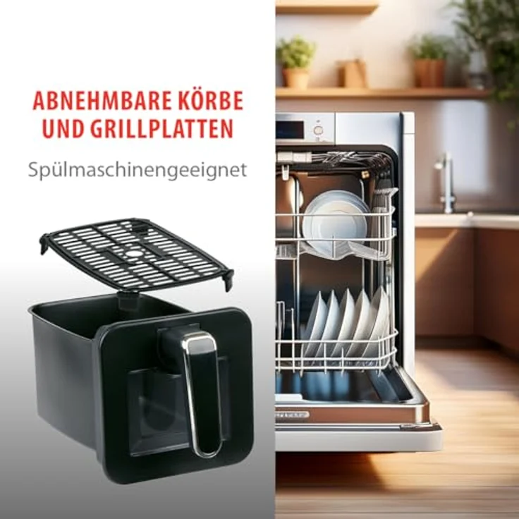 alpina Doppel-Heißluftfritteuse 871125227219, 2 Kammern 8L mit Digitaldisplay, 8 Kochprogrammen und Sichtfenstern, Schwarz – Bild 3