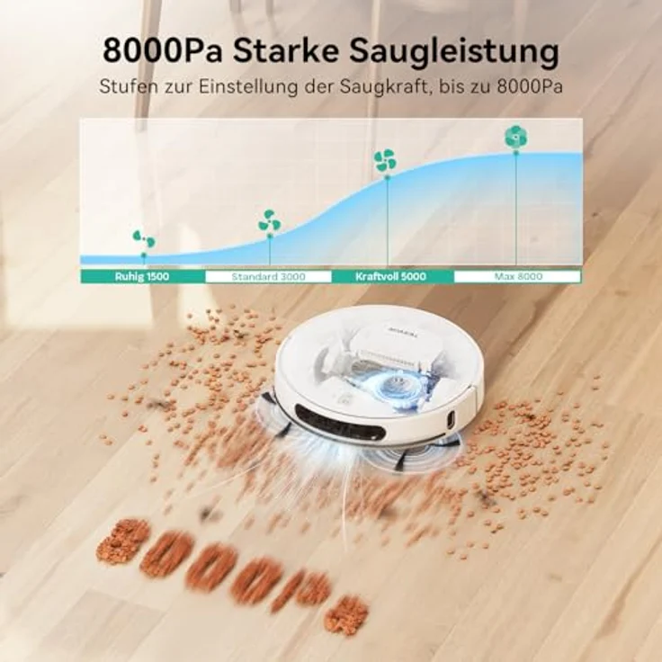 Tesvor S8Pro Saugroboter mit Wischfunktion, 8000Pa Staubsauger Roboter 3-in-1, LiDAR-Navigation, 240 Min Laufzeit, APP/Alexa Steuerung, ideal für Haustierhaare und Teppiche – Bild 4