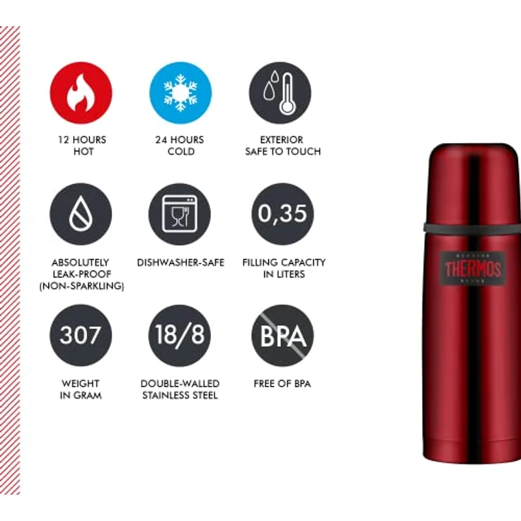 THERMOS Light & Compact Thermosflasche, Edelstahl, Rot, 0,35 Liter – Bild 6