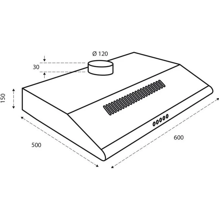 Inventum AKO6012WIT, Dunstabzugshaube mit 326,4 m³/h Abluftleistung, rezirkulierend, 3 Stufen, Halogenbeleuchtung, E, A, C, 71 dB