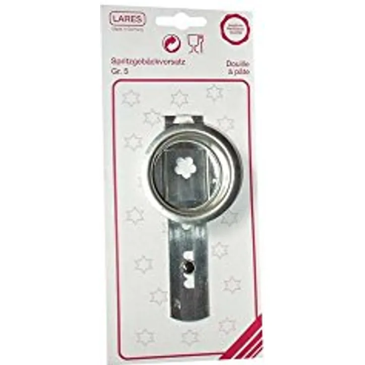 Lares Spritzgebäckvorsatz Größe 5 (Ø 58 mm) mit 4 Motiven - aus Weißblech - Made in Germany