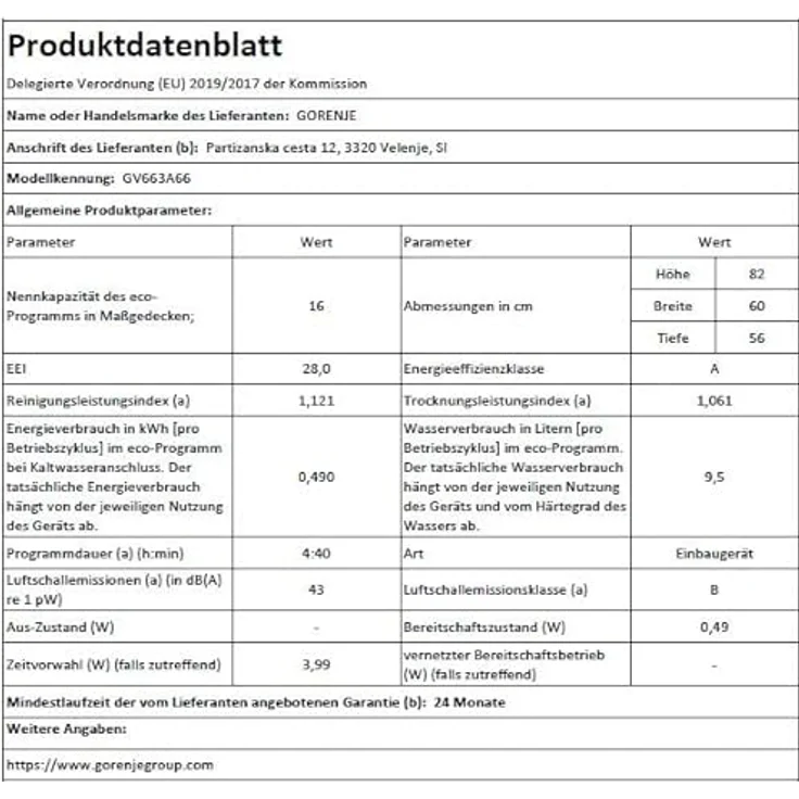 Gorenje GV663A66 Geschirrspüler, vollintegrierbar mit Nachtwäsche- & Gläserprogramm, Eco-Programm und automatischer Türöffnung, Aqua-Stop-Überlaufschutz – Bild 18