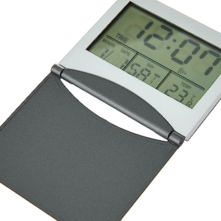 TFA Dostmann Digitaler Reisewecker, 98.1054, multifunktional, Timer und Stoppuhr, Datum, Wochentag und Temperatur, silber, L 73 x B 12 (63) x H 63 (58) mm – Bild 3