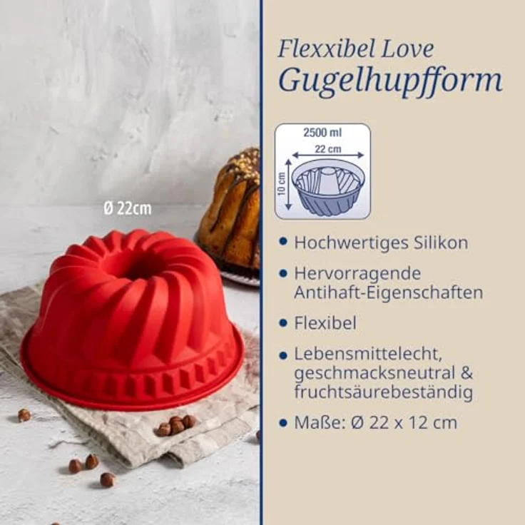 Dr. Oetker Gugelhupfform Ø 22 cm Flexxibel, Backform für Gugelhupf aus Silikon, Bundform für eindrucksvolle Kreationen, hochwertige Silikon-Kuchenform, Menge: 1 Stück – Bild 4