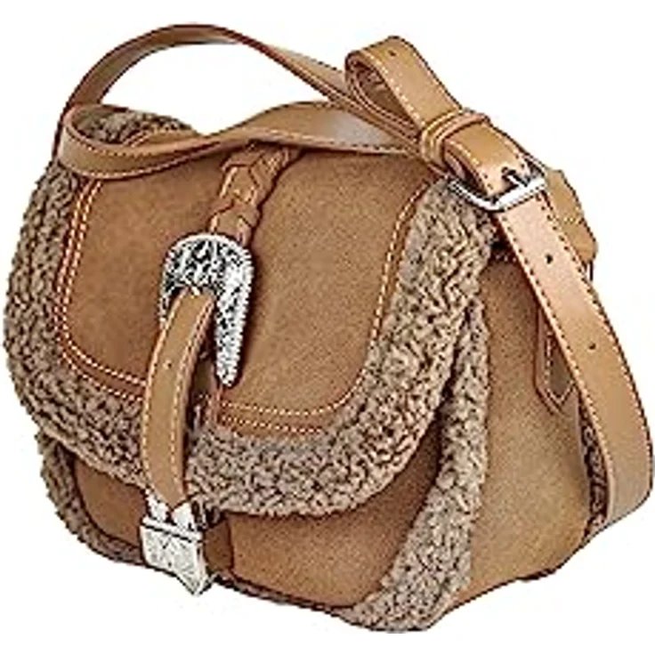 COLLEZIONE ALESSANDRO Umhängetasche Cowgirl, Western Style mit Teddy-Fell und verstellbarem Tragegurt, 23 cm x 16 cm x 10 cm, vegan – Bild 3