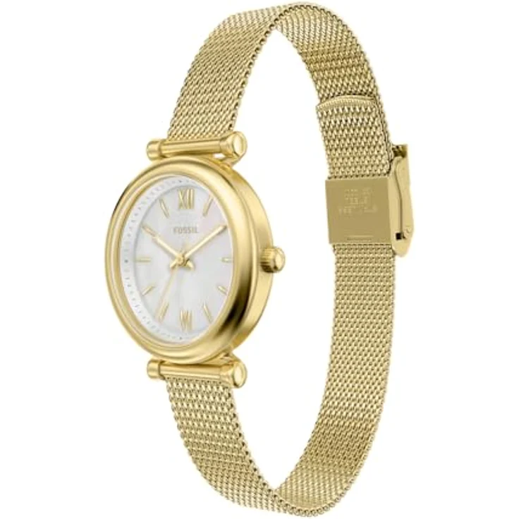Fossil Carlie Watch, Goldfarbene Damenarmbanduhr mit Quarz-Dreizeigerwerk und Edelstahlarmband, 26 mm Gehäuse, kratzfestes Mineralglas, 50 m Wasserdichtigkeit – Bild 3