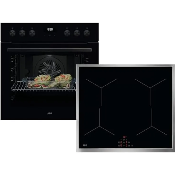 AEG AH43B Set Einbauherd OU5AE20AK + Induktionskochfeld OIX64A00XB, 8 Backofenfunktionen, Aqua-Reinigungsfunktion, 60 cm Kochfeldbreite, Hob²Hood-Funktion