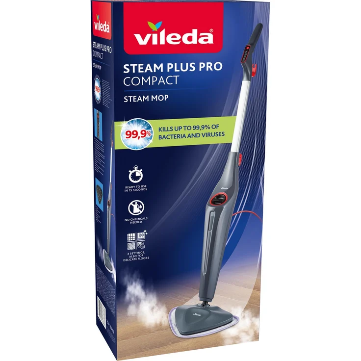 Vileda STEAM PLUS PRO COMPACT, Dampfreiniger mit effizienten Dampftechnologie und kompaktem Design