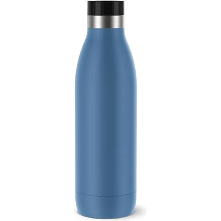 Emsa N31122 Bludrop Isolier-Trinkflasche | 0,7 Liter | Pulverbeschichtung | Edelstahl | Quick-Press Verschluss | 360° Trinkgenuss | 12 h warm | 24 h kühl | auslaufsicher | spülmaschinenfest | Blau – Bild 1
