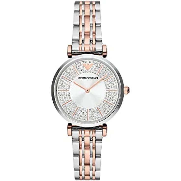 Emporio Armani Uhr für Damen , Zweizeiger Uhrwerk, 32MM 2T Silber/Rose Edelstahlgehäuse mit Edelstahlarmband, AR11537