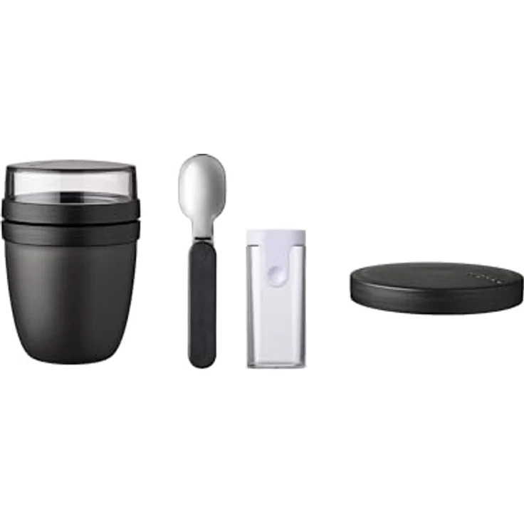 Mepal Lunchpot Switch Set inkl. Faltbarer Löffel Ellipse - Nordic Black - Auslaufsicherer Müslibecher für Tiefkühler, Mikrowelle & Spülmaschine – Bild 1