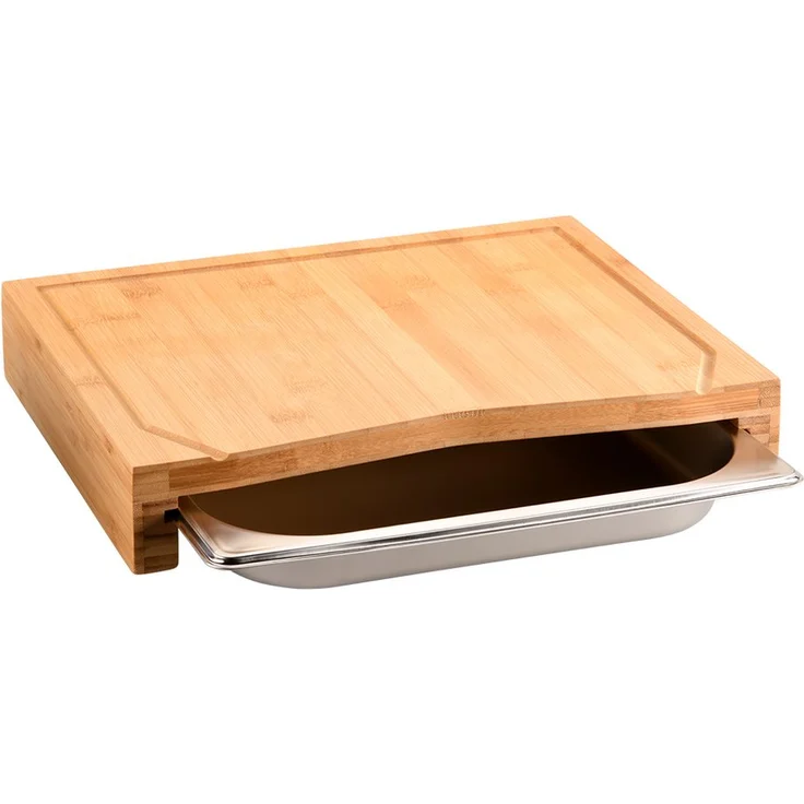 KESPER® Schneidebrett Brett mit Auffangschale, Bambus, 100% FSC®-zertifiziert, Saftrille und Edelstahlschale – Bild 1