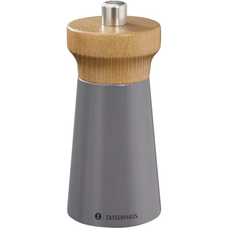 Zassenhaus Pfeffermühle WESTERLAND granite grey | lackiertes Buchenholz | Mühlenkopf aus Buchenholz | mit stufenlos verstellbarem Hochleistungs-Keramikmahlwerk | Gewürzmühle | 12 cm, Ø 5,4 cm – Bild 1