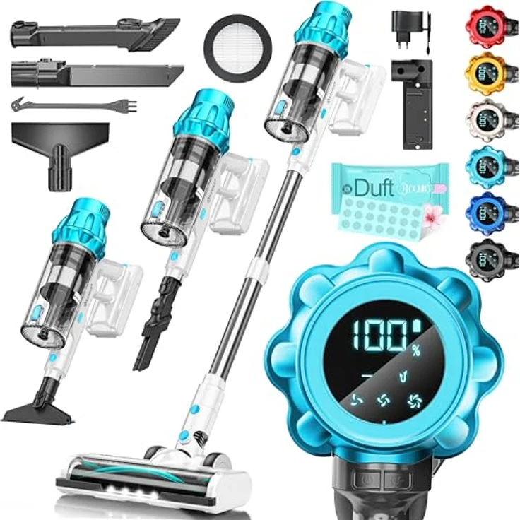 KESSER® Akku Staubsauger STS34, kabellos mit 70 Min. Laufzeit, HEPA-Filter und LED Display, beutellos mit Anti-Tangle-Bodenbürste für Hartböden und Teppiche – Bild 1