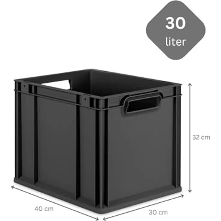 PROREGAL SuperSparSet 5x Eurobox NextGen Grip, 30L, Schwarz, mit Scharnierdeckel & schwarzen Schiebeschnappverschlüssen, HxBxT 32x30x40cm, idealer Transportbehälter – Bild 3