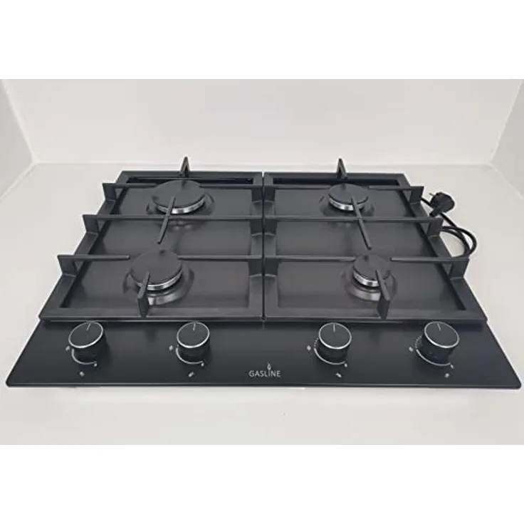 Gasline Einbau Gaskochfeld,4 flammig, Gasherd, GAG60INB Schwarz Matt, Sabaf-Brenner, Erdgas/Propangas, Elektrische 1-Handzündung, Thermoelektrische Zündsicherung