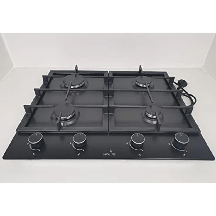 Gasline Einbau Gaskochfeld,4 flammig, Gasherd, GAG60INB Schwarz Matt, Sabaf-Brenner, Erdgas/Propangas, Elektrische 1-Handzündung, Thermoelektrische Zündsicherung – Bild 1