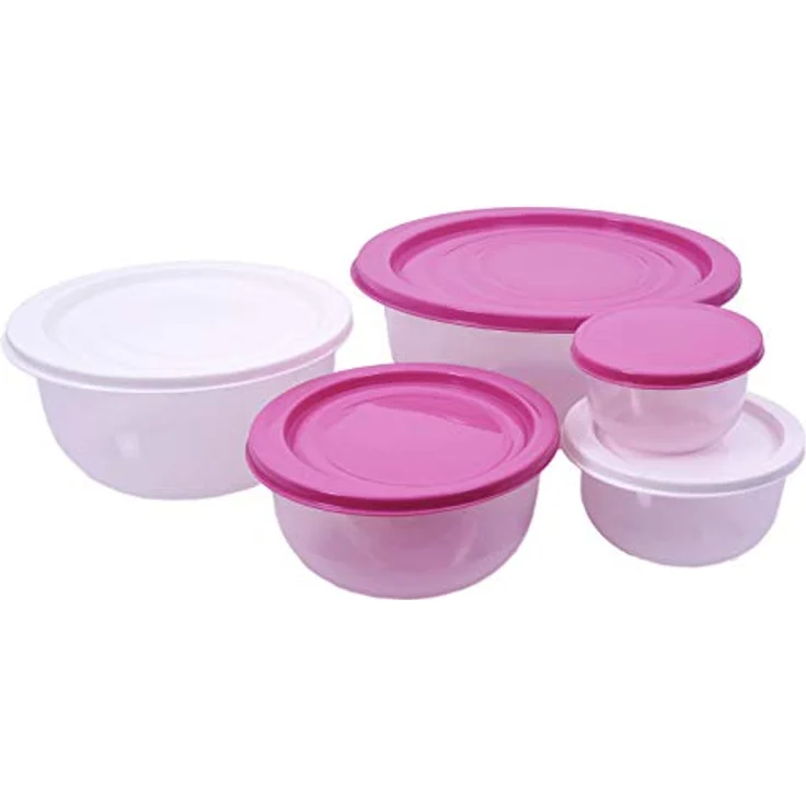 Spetebo Salat Schüssel Set 5-teilig, Kunststoff Kochschüsseln mit Deckel, transparent mit pastellgrünen, pastellblauen und grauen Deckeln, spülmaschinenfest, 0,4 bis 4,4 Liter – Bild 3