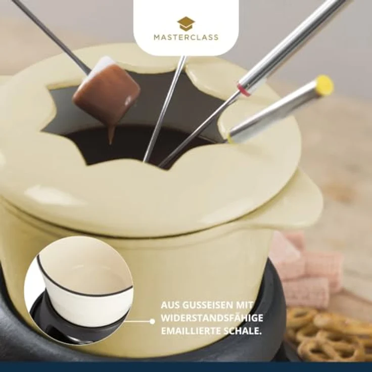 Kitchen Craft liertes Fondue-Set aus Gusseisen mit 6 Gabeln, cremefarben – Bild 5