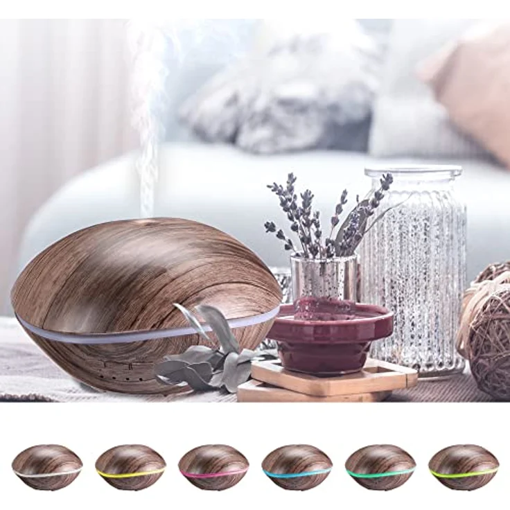 Sixtol Aroma Diffuser, Aromazerstäuber Steingrau Holz, 500 ml mit Lichteffekten für angenehme Raumatmosphäre – Bild 3