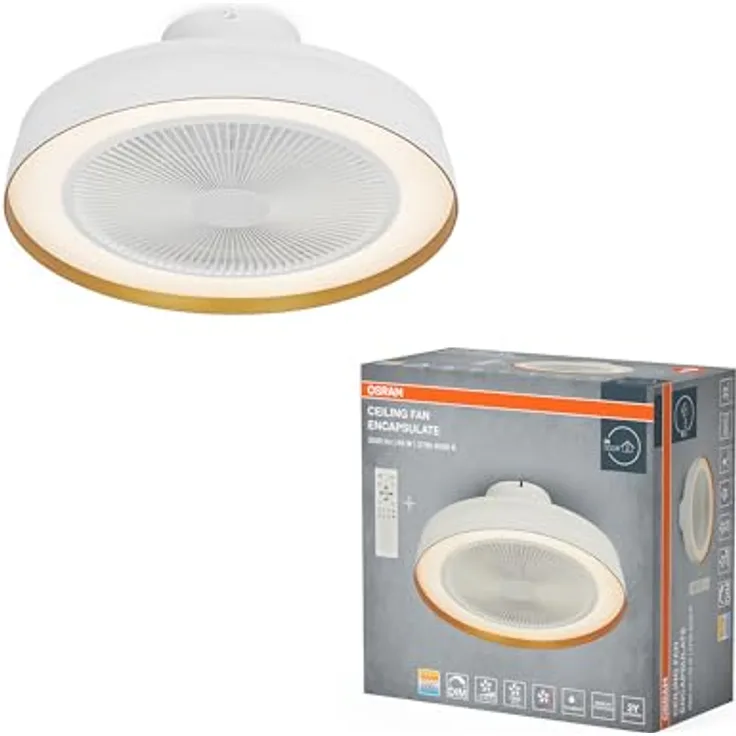 OSRAM HOMELIGHTING Ceiling Fan Compact 480, Deckenventilator mit 49W, LED-Beleuchtung, 6 Geschwindigkeitsstufen, Fernbedienung, weiß
